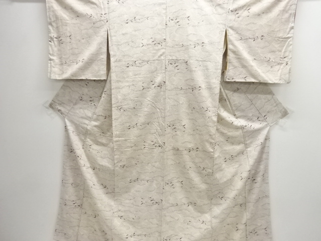 JAPANESE KIMONO / ANTIQUE KIMONO / SILK / TSUMUGI / WAVE & FLOWER